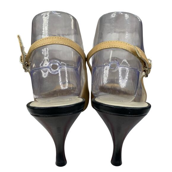 Salvatore Ferragamo Women’s Tan Black Pointed Toe Kitten Heel Size 9 B - Picture 8 of 12